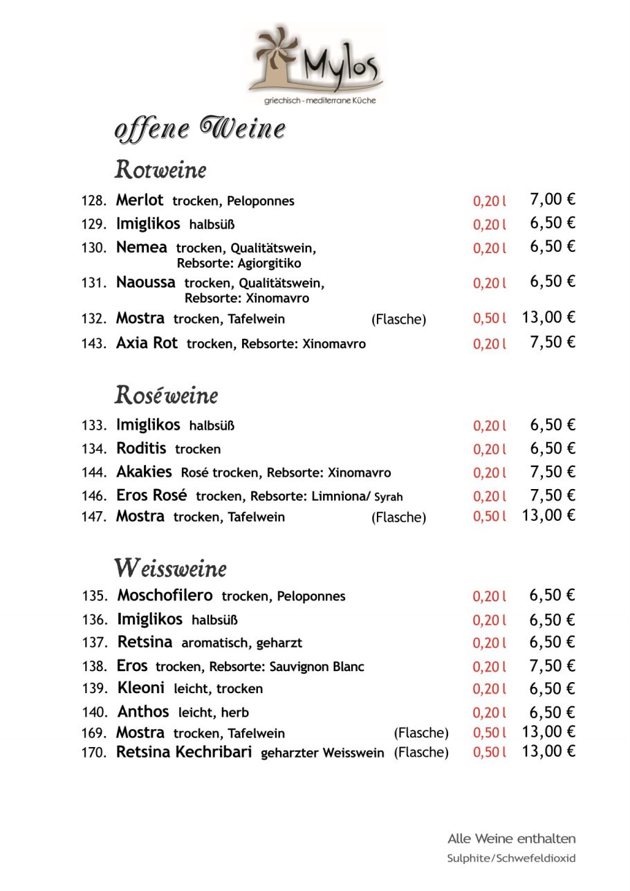 Offene Weine (Rot, Rose, Weiß)