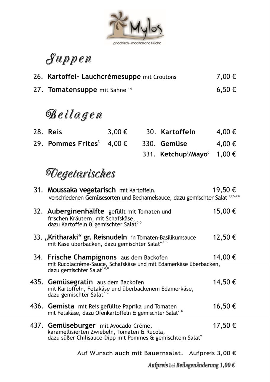 Suppen, Beilagen, Vegetarisches