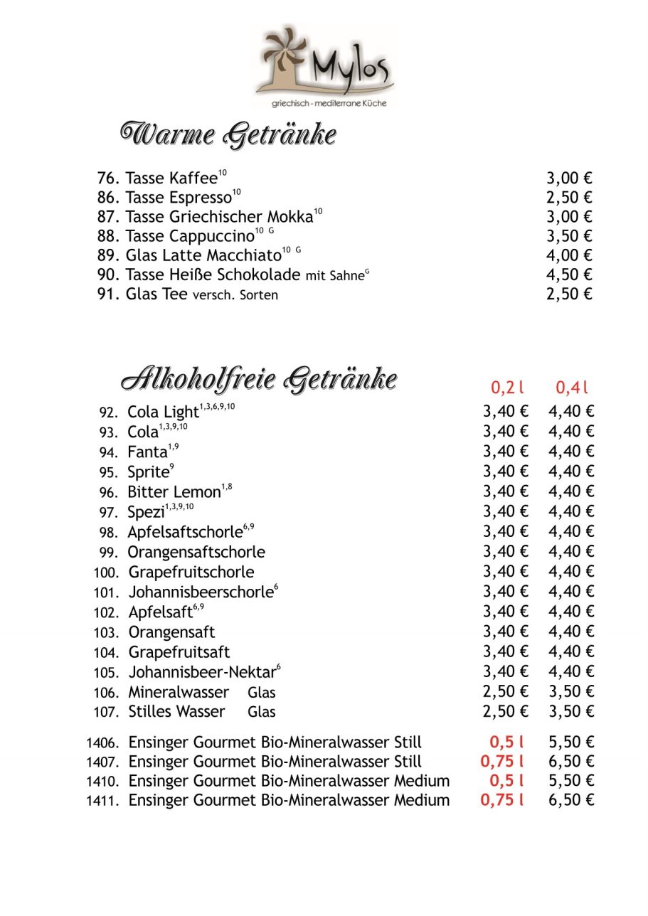 Warme Getränke, Alkoholfreie Getränke